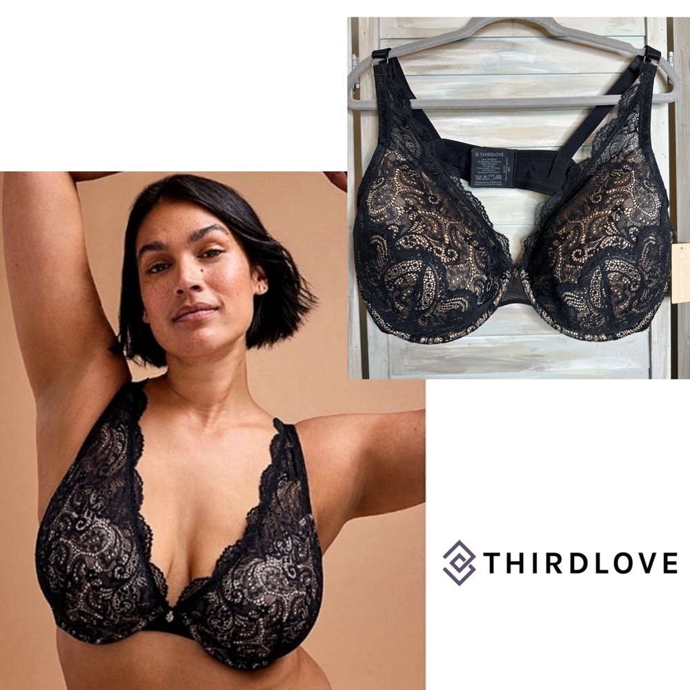 ThirdLove 24/7 Black Lace Contour Plunge Bra NWT 48D NEW WITH TAG